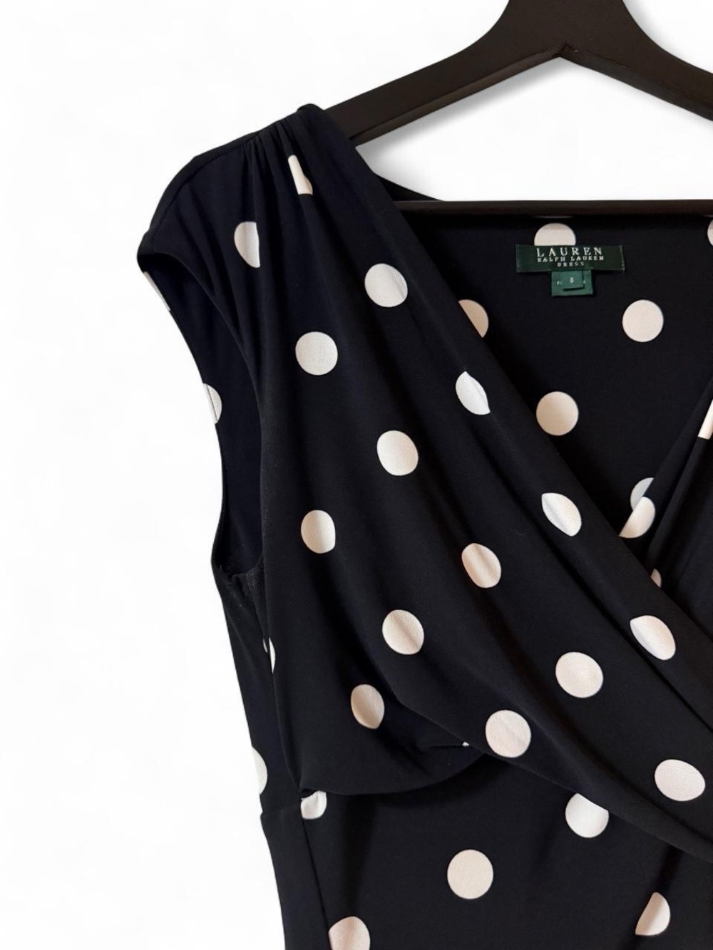 Lauren Ralph Lauren Black & White Polka Dot Sleeveless Wrap Dress
